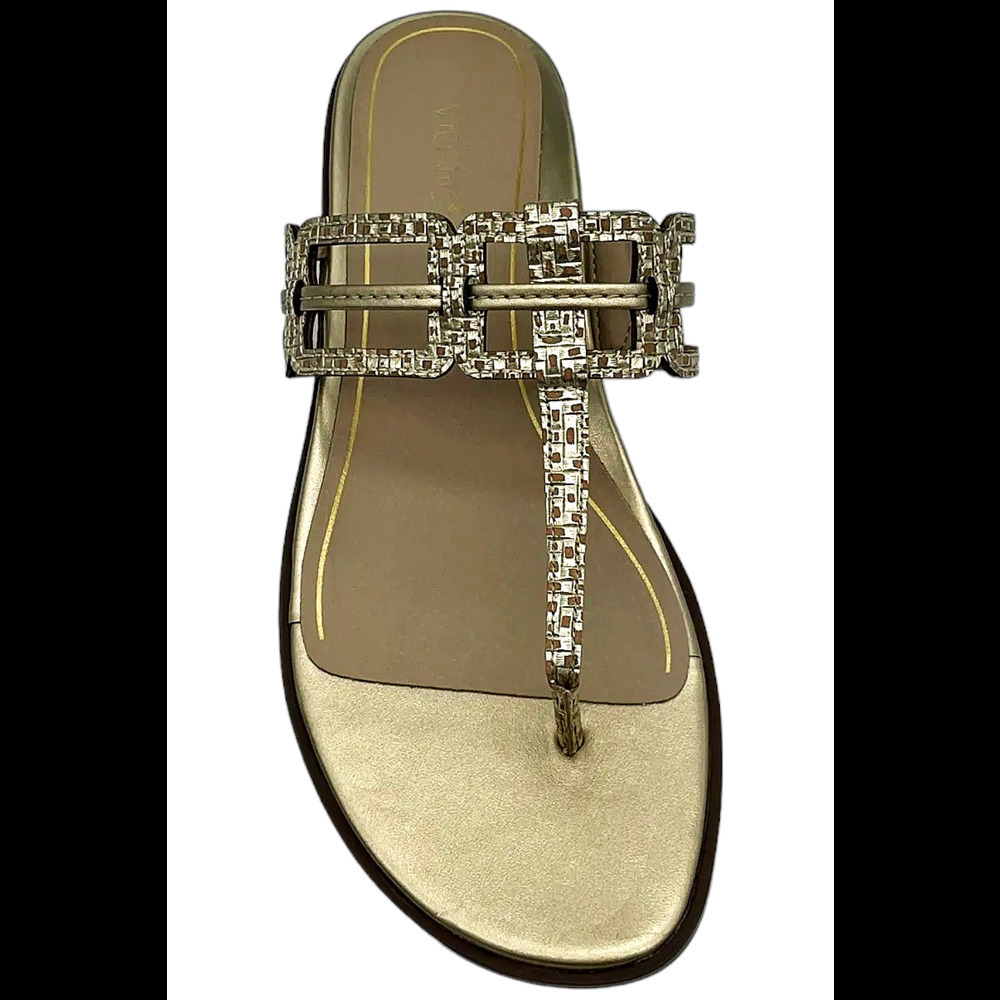 Vionic Women’s Gold Metallic Rhinestone T-strap Sandals - Picture 2 of 3